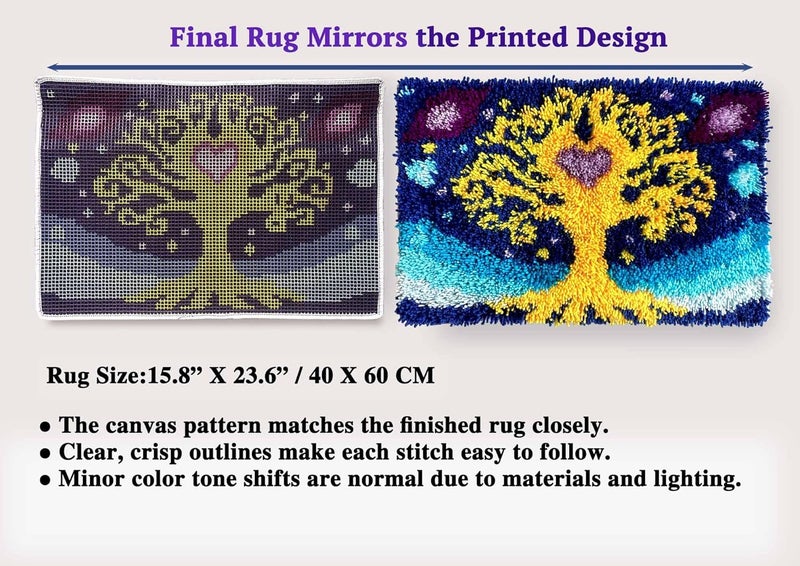 KitsMaster Latch Hook Kits– Intermediate DIY Rug Making Kit with Pre-Printed Canvas, Yarn & Tool, Heart-Shaped Tree Wall Décor, Handmade Rug Craft 23.6''x15.8'' (Tree of Love) - Image 3